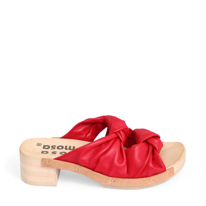 rosamosa rocco red leather knot wooden clog shoe 