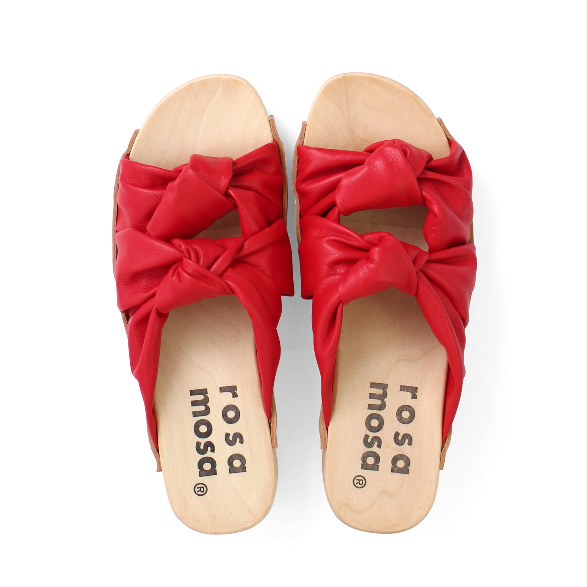 rosamosa rocco red leather knot wooden clog shoe 