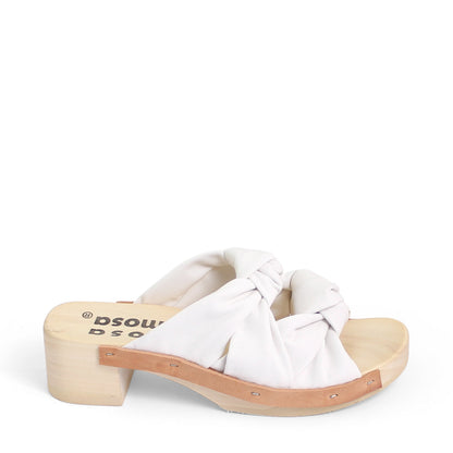 rosamosa rocco white leather knot wooden clog shoe 