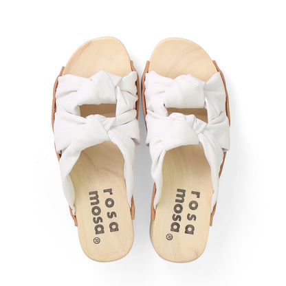 rosamosa rocco white leather knot wooden clog shoe 