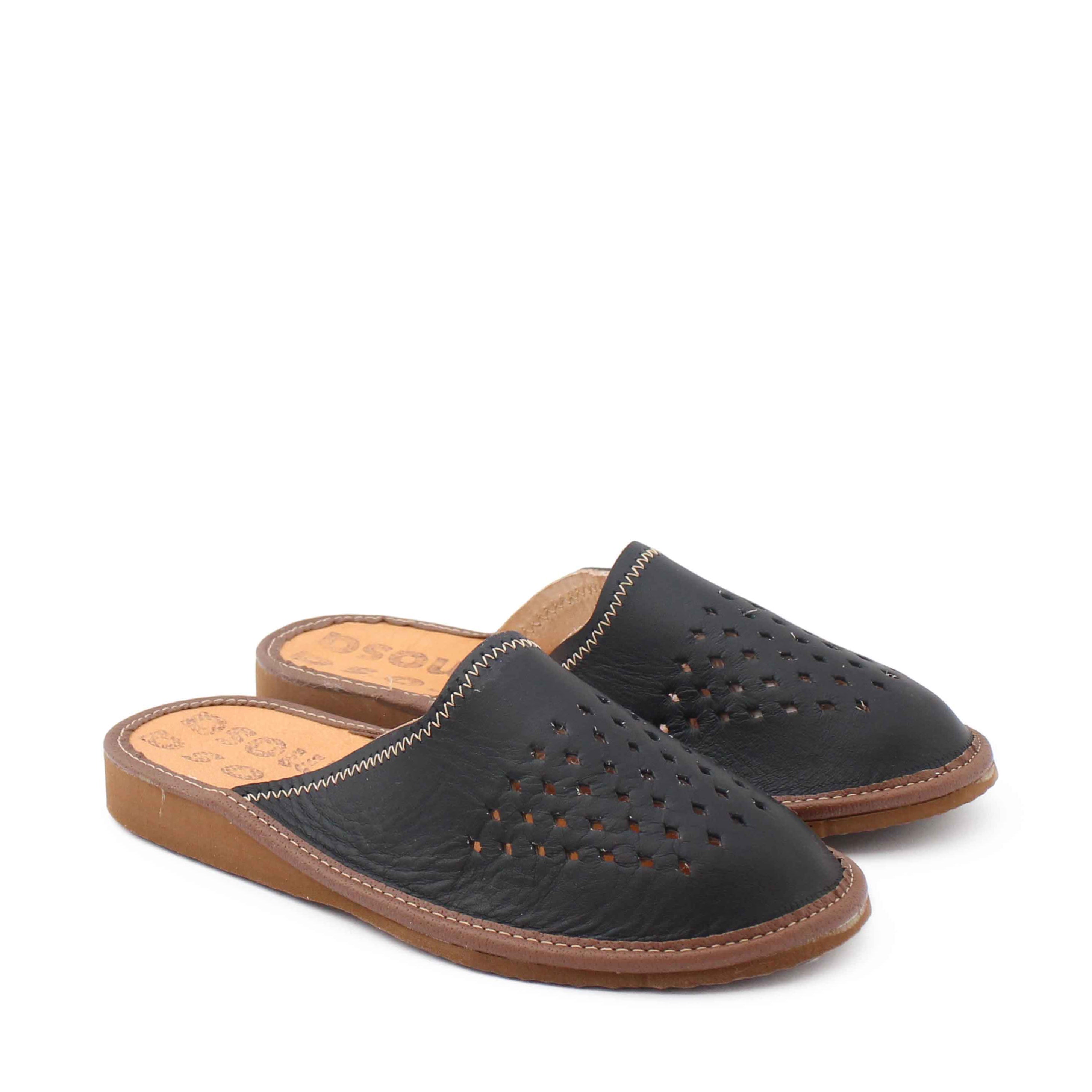 DIAMOND SLIDE + Leather Slides + Black