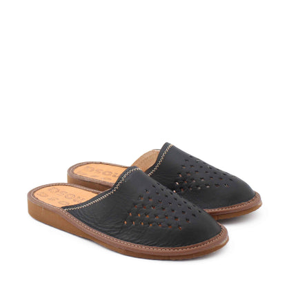 DIAMOND SLIDE + Leather Slides + Black