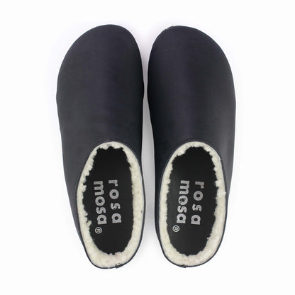 LEO Shearling + Leather Shearling Dark Clogs + Black Off-white