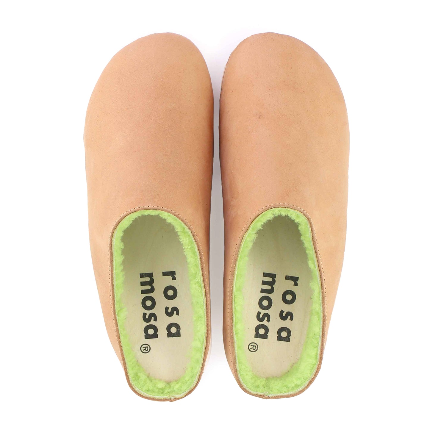 LEO Shearling + Leather Shearling Clogs + Camel Lime