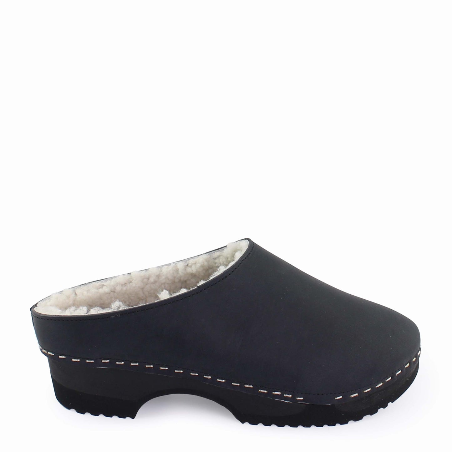 LEO Shearling + Leather Shearling Dark Clogs + Black Off-white