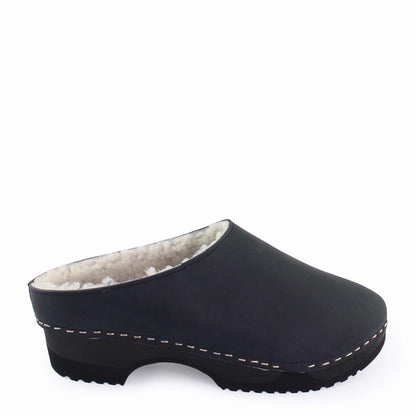 LEO Shearling + Leather Shearling Dark Clogs + Black Off-white