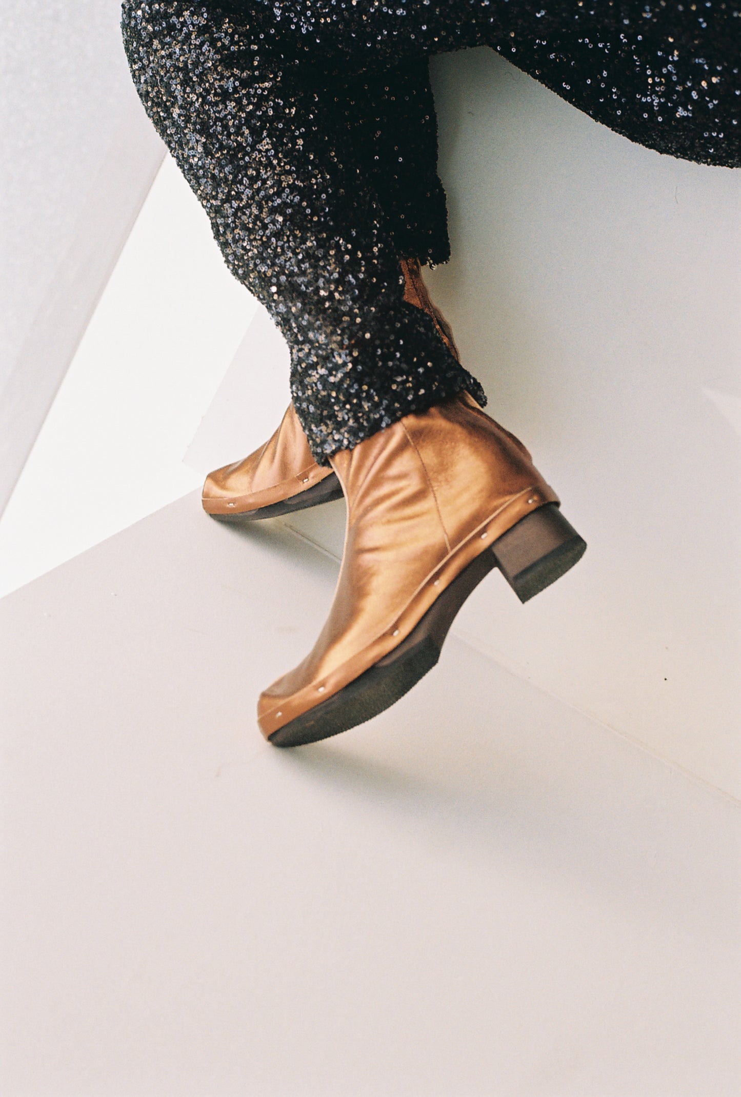 ROSIE Metallic + Leather Dark Clog boots + Bronze