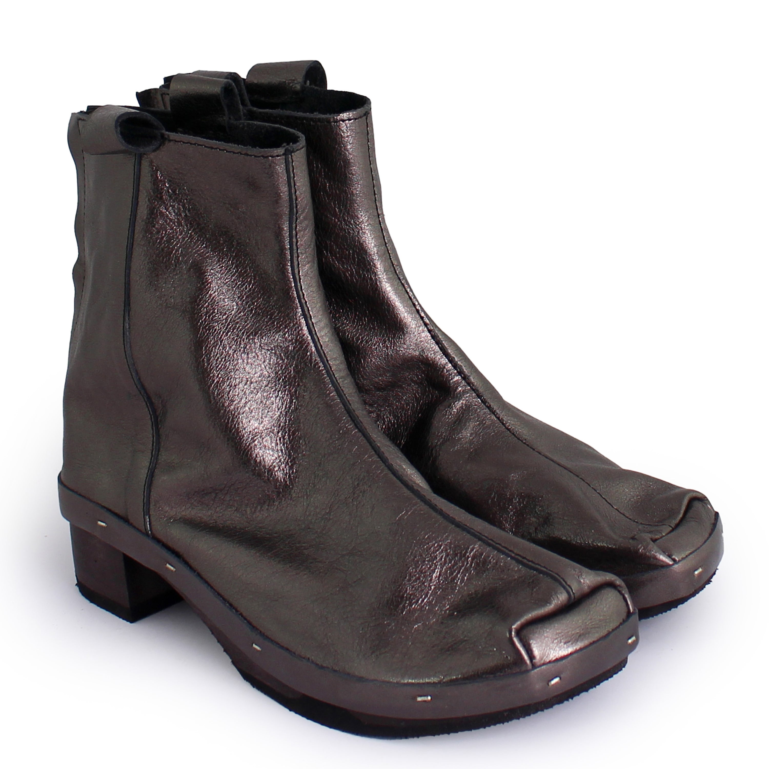 Rosa Mosa dark metallic leather ankle boot dark wooden clog boot adult woman man