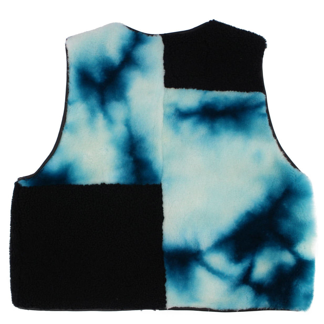 Gilet Vest PATCHWORK + Reversible Shearling Vest + Blue Tie Dye Black