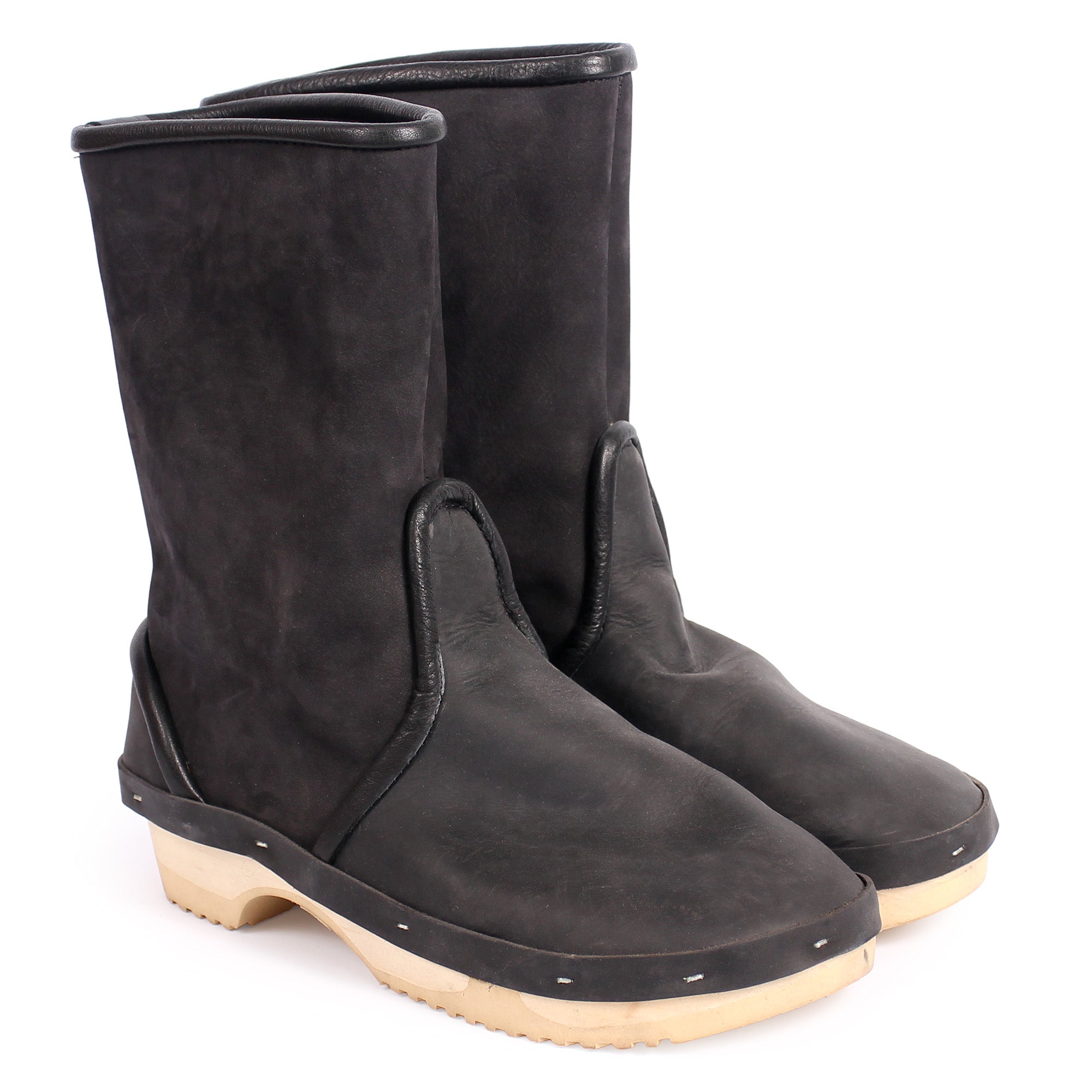 BON BOOT Leather + Leather Clog Boots + Black