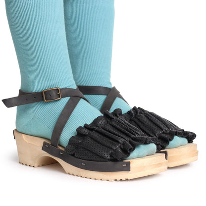 CHLOE X STRAP + Leather Clog Sandals + Black