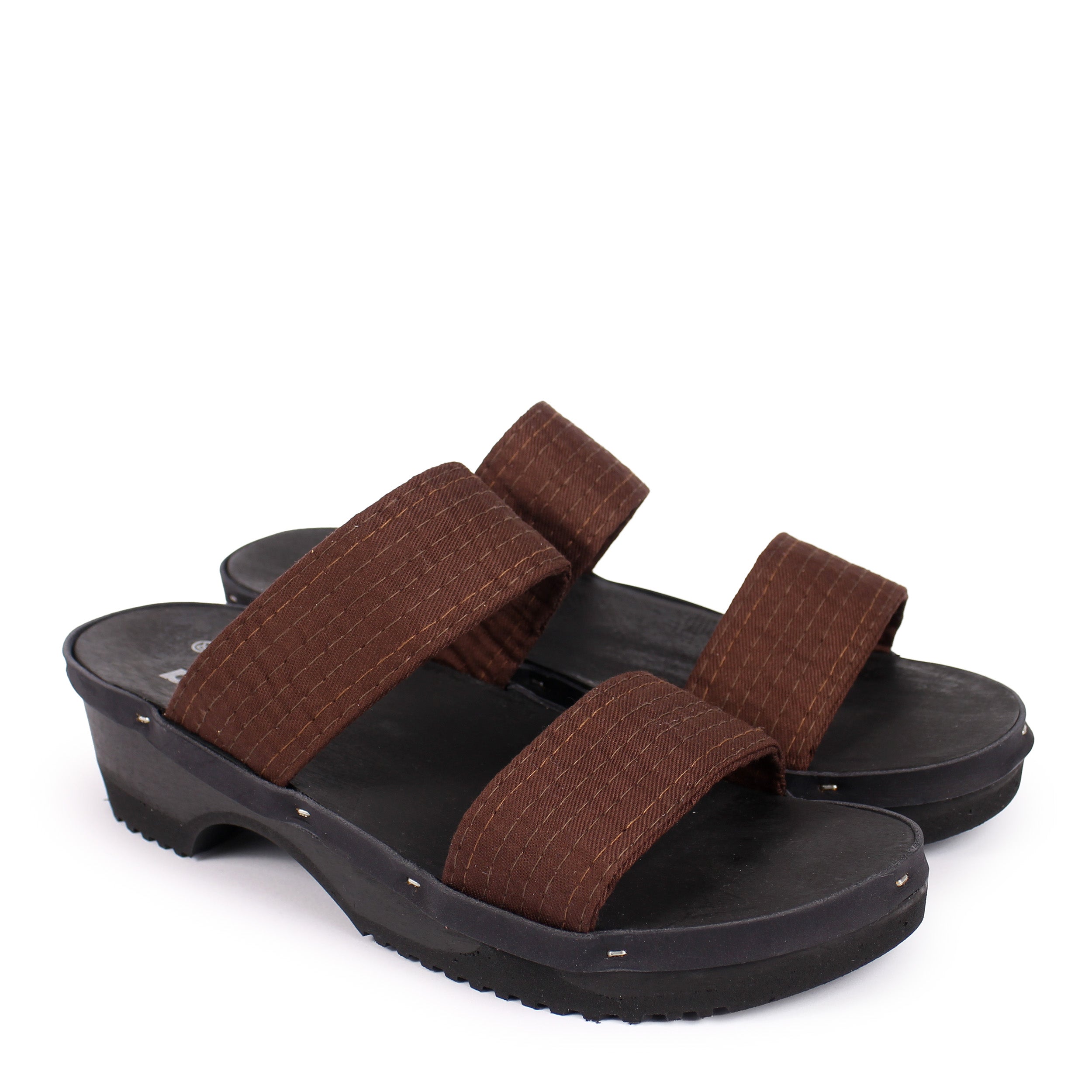 DONAU JUDO + Cotton Dark Clog Sandals + Brown