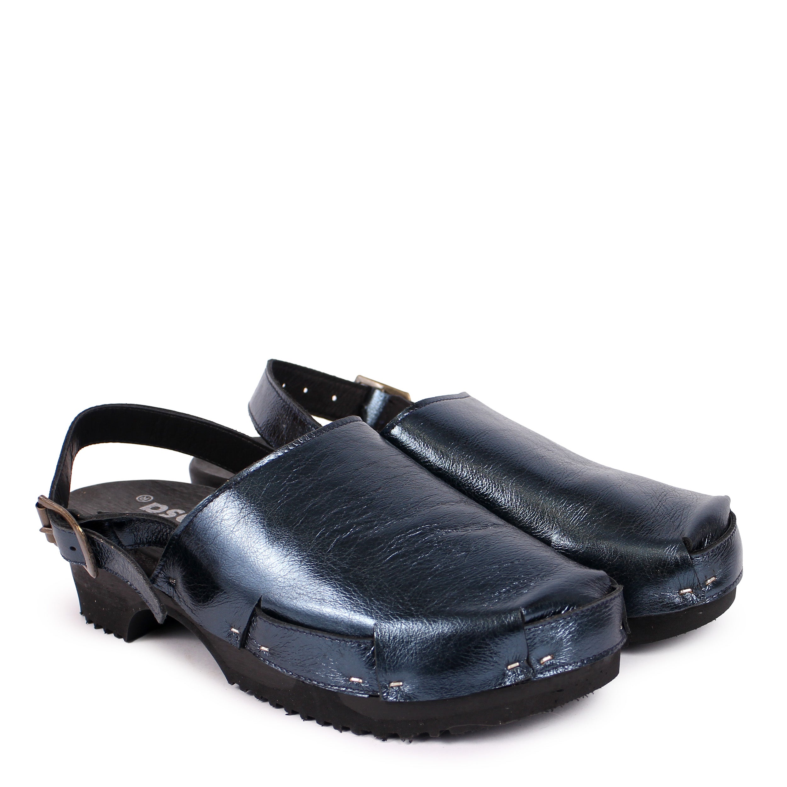 DONAU STRAP Metallic+ Leather Strap Clogs + Blue