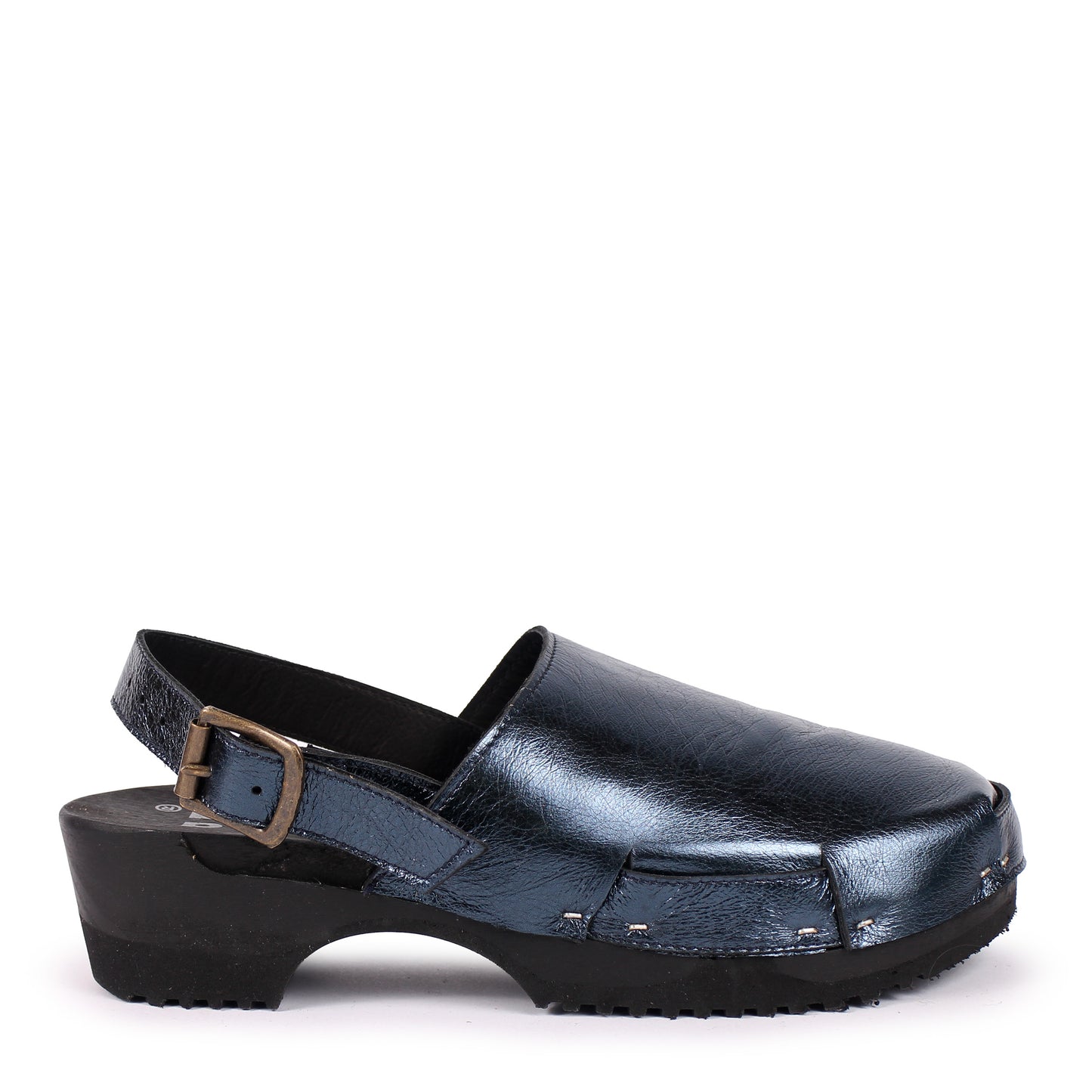 DONAU STRAP Metallic+ Leather Strap Clogs + Blue