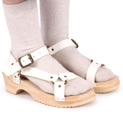 DONAU TRACK + Leather Strap Clog Sandals + White