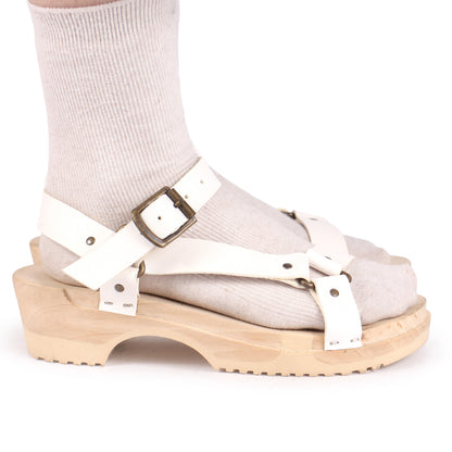 DONAU TRACK + Leather Strap Clog Sandals + White