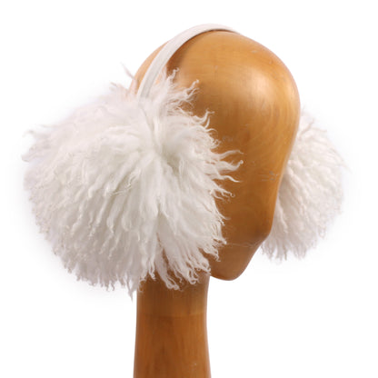 EAR WARMERS L + Shearling leather earmuffs + White Curly