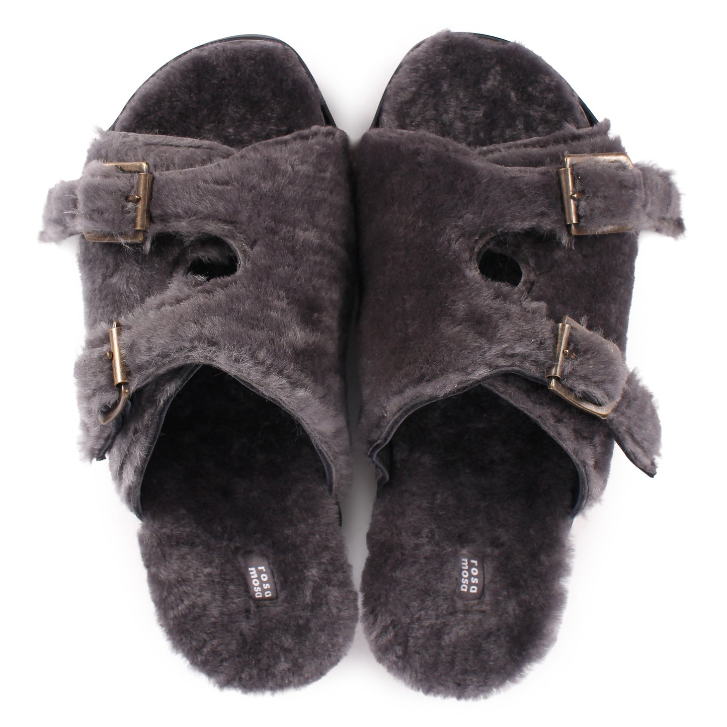 LANG FIBA SOFT + Shearling Leather Flat Clogs + Gray