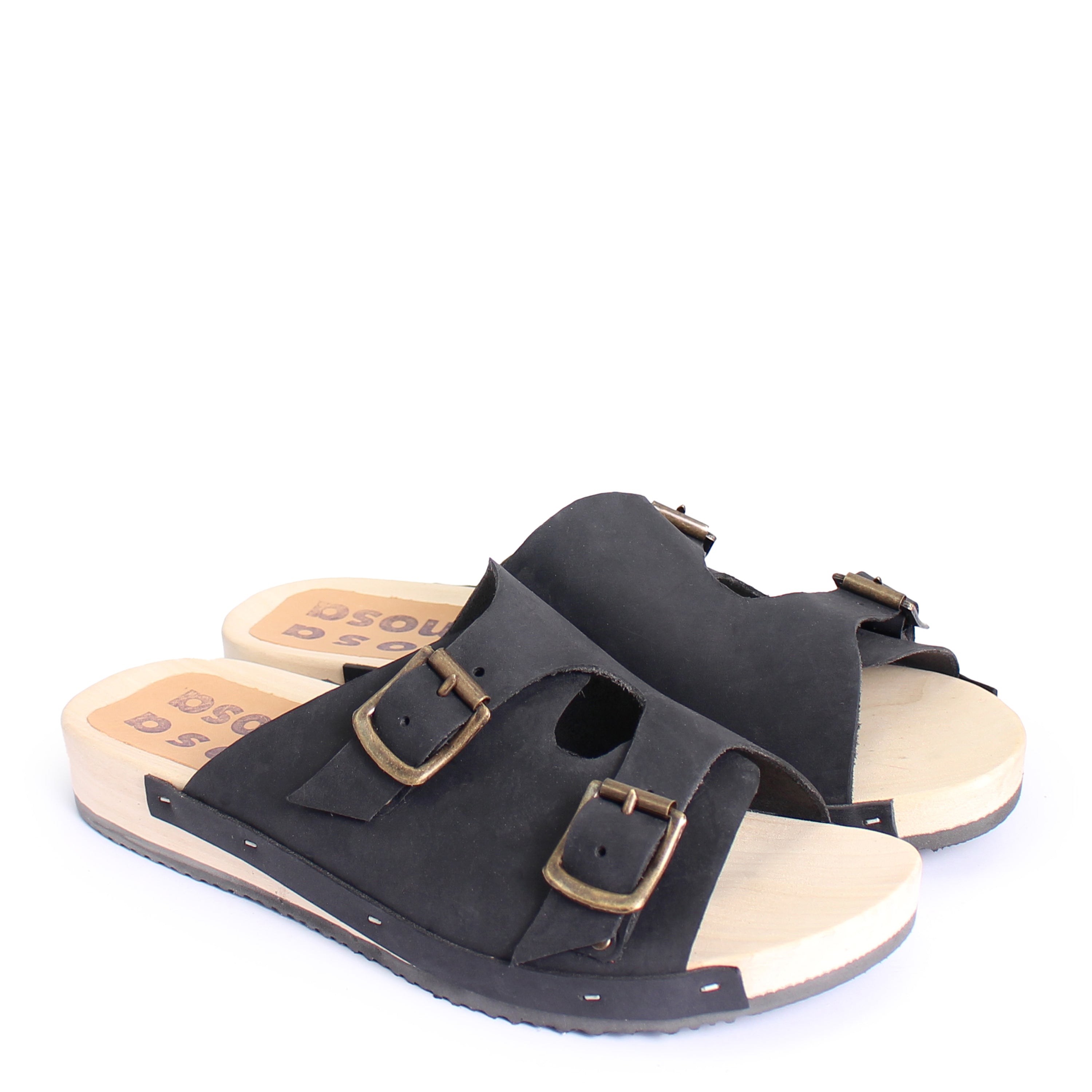 LANG FIBA + Leather Flat Clogs + Black