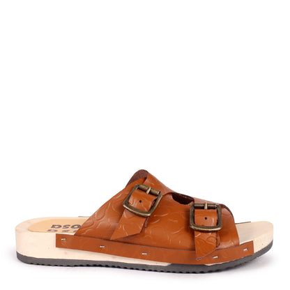 LANG FIBA + Leather Flat Clogs + Brown Camou