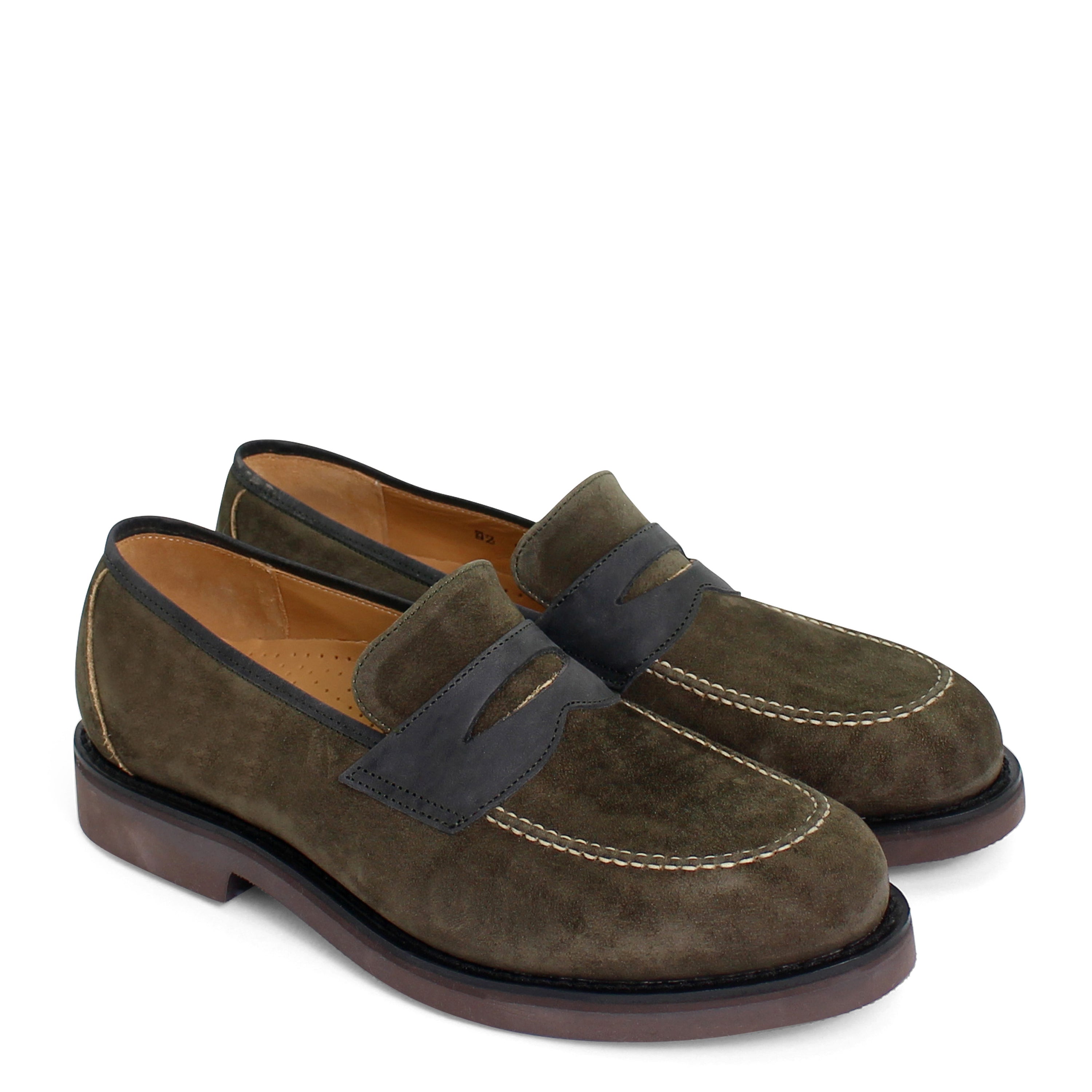 LOAFER + Welted Leather Loafer Shoes + Deep Green with White Seam