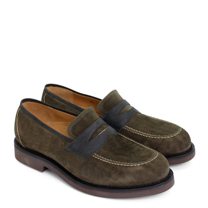 LOAFER + Welted Leather Loafer Shoes + Deep Green with White Seam
