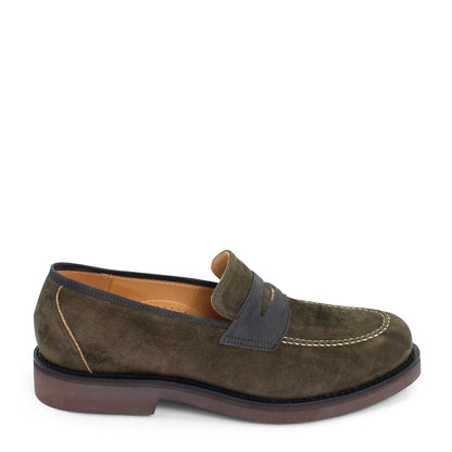 LOAFER + Welted Leather Loafer Shoes + Deep Green with White Seam