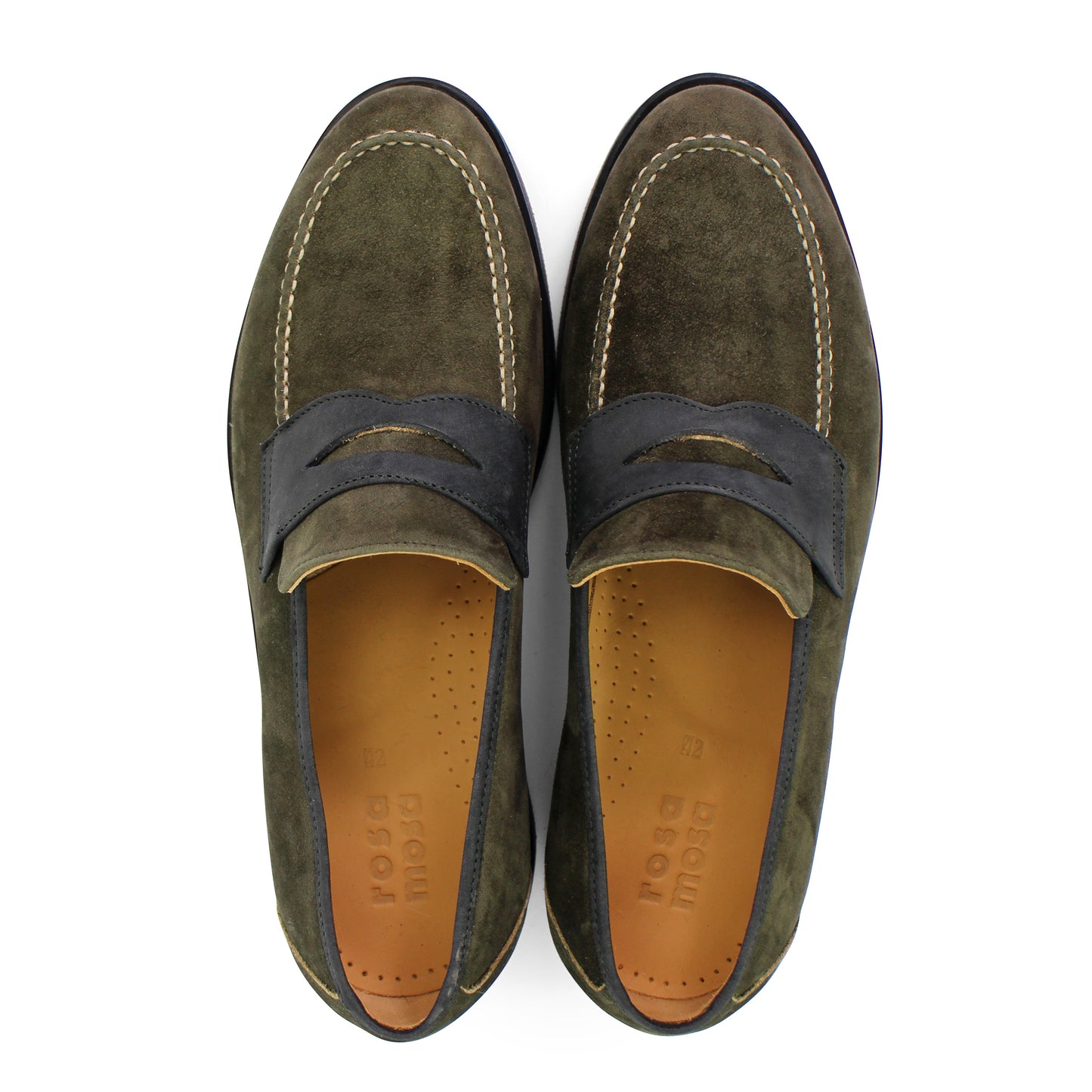 LOAFER + Welted Leather Loafer Shoes + Deep Green with White Seam