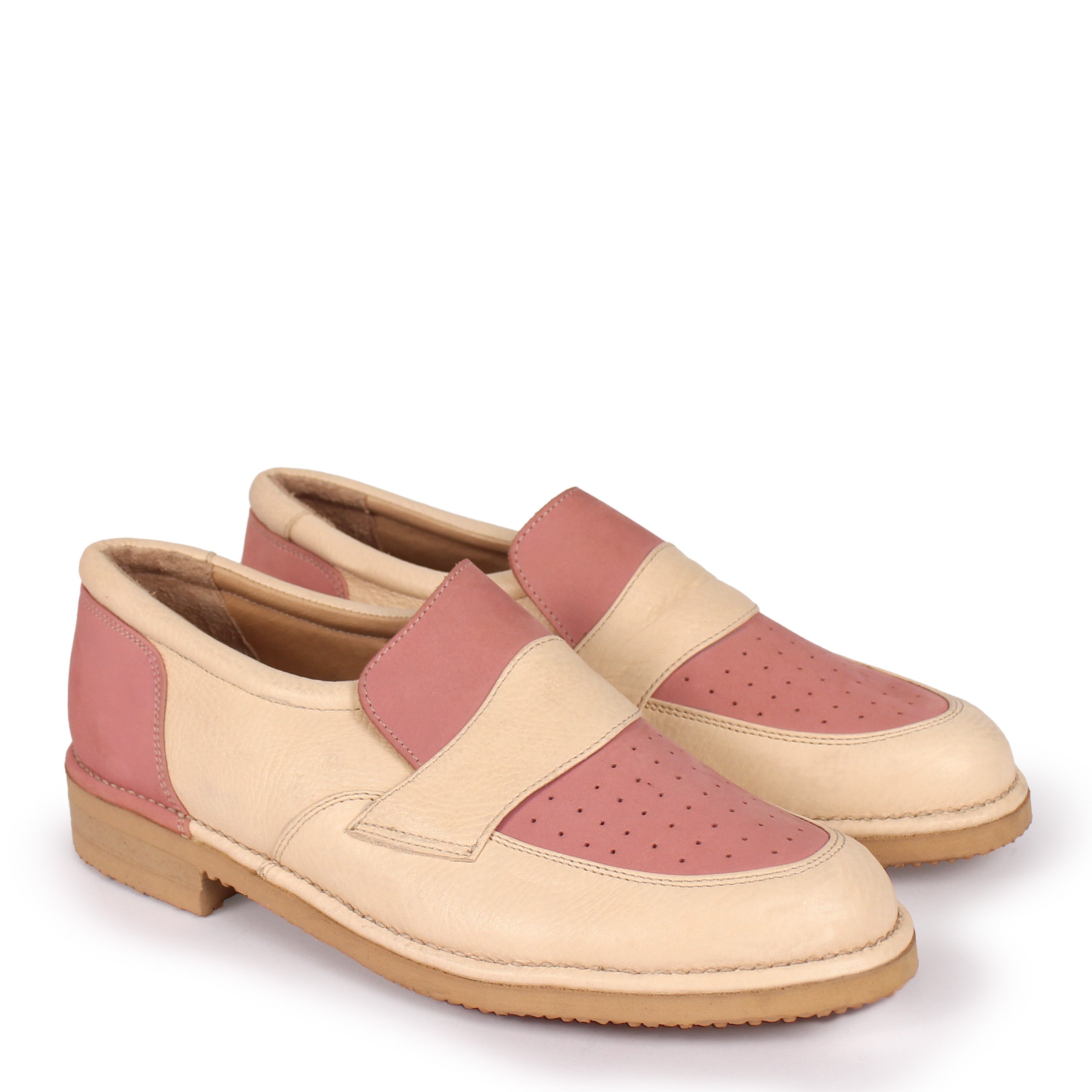 Loafer + Leather welted loafer shoes + Rose Natural