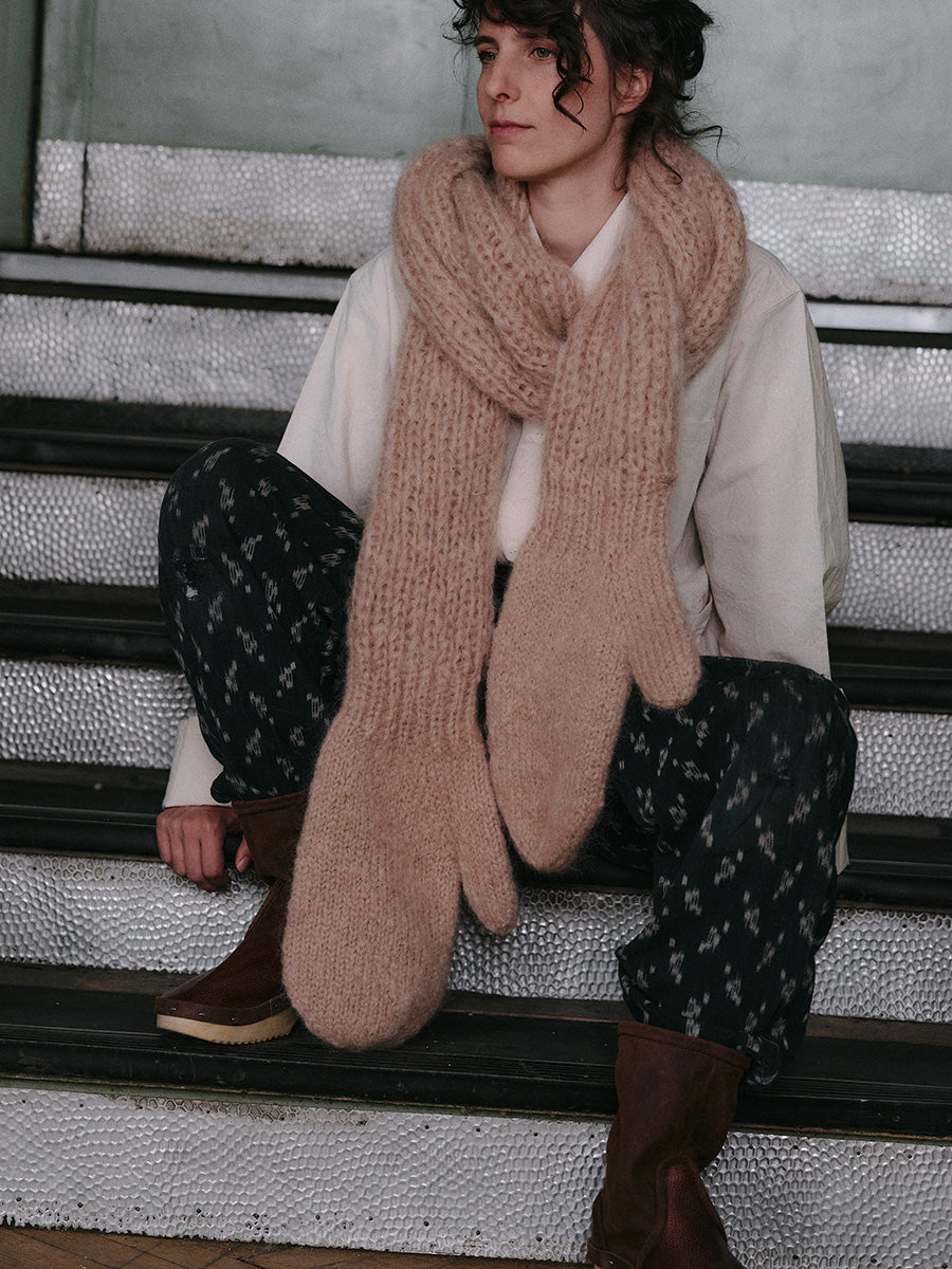 MITTENS SCARF Combo + Hand-knit Scarf + Beige