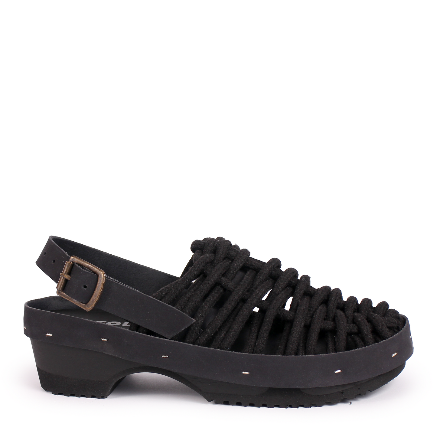 NET PANTO STRAP + Woven Cotton Strap Dark Clogs + All Black