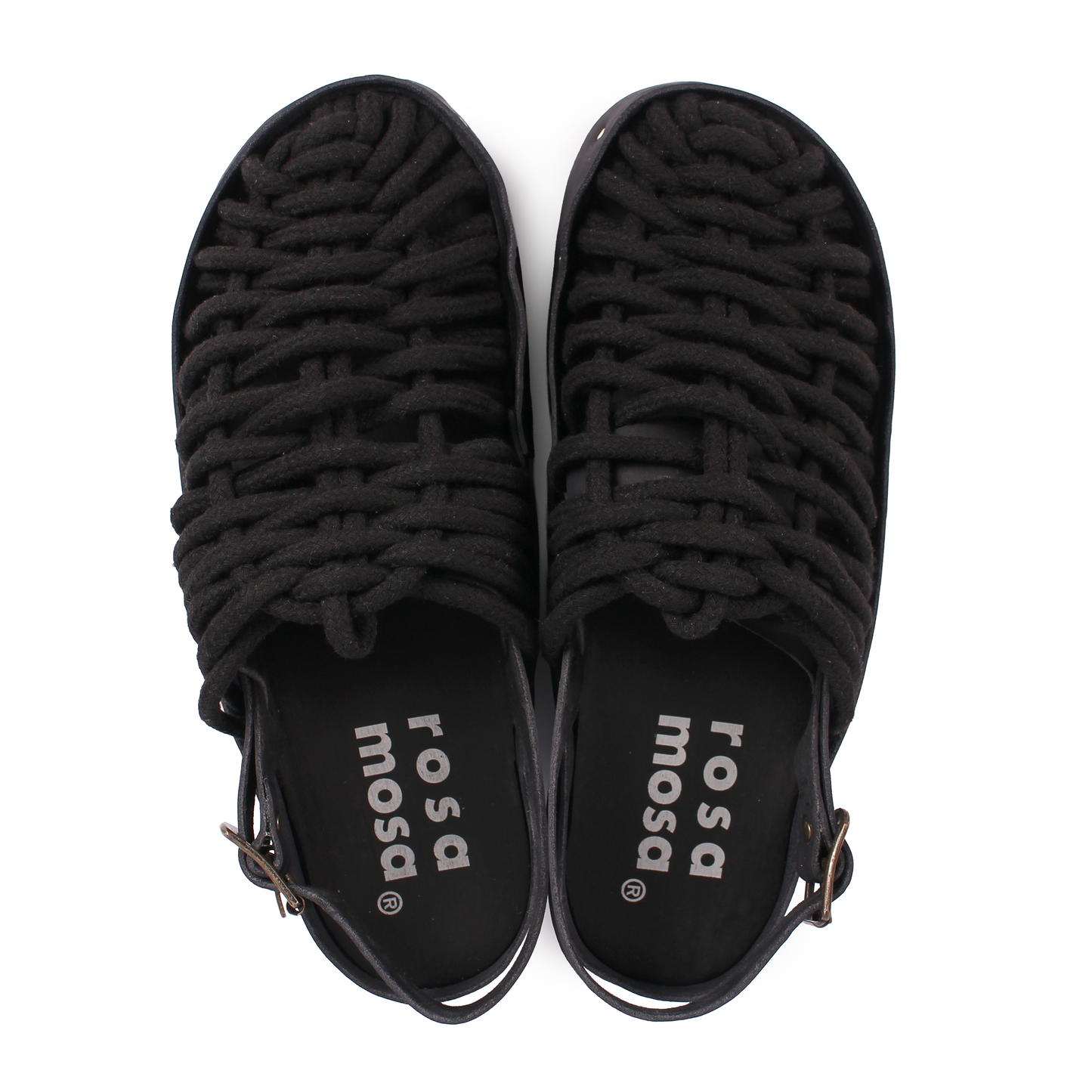 NET PANTO STRAP + Woven Cotton Strap Dark Clogs + All Black