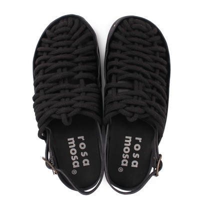 NET PANTO STRAP + Woven Cotton Strap Dark Clogs + All Black