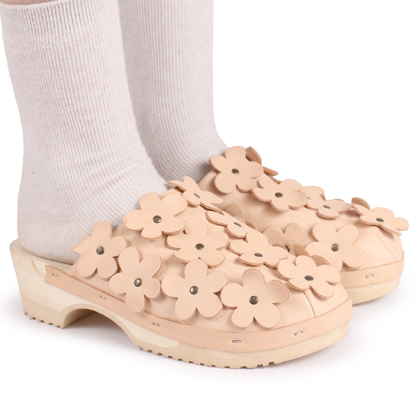 PANTO FIORE + Leather Clog Shoes + Powder Beige