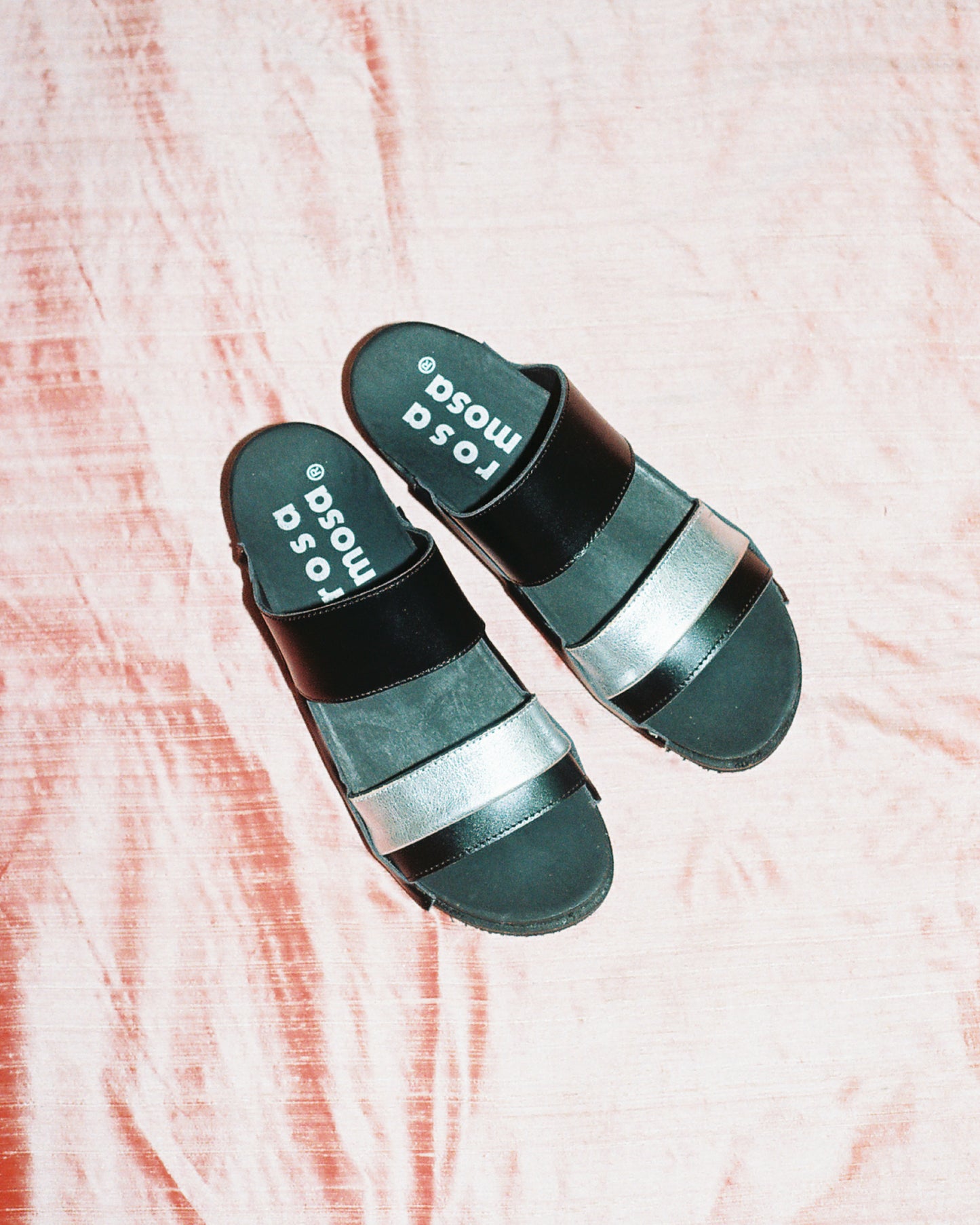 DONAU JUDO PELLE + Leather Dark Clog Sandals + Black Silver