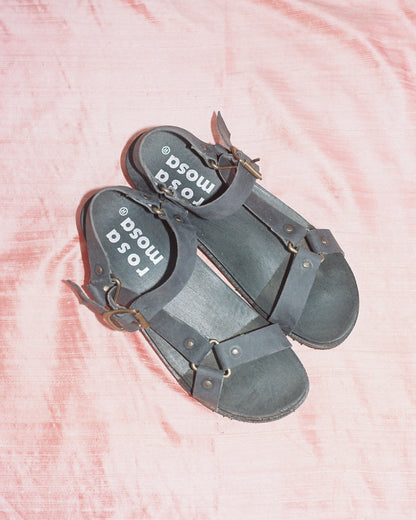 DONAU TRACK + Leather Strap Dark Clog Sandals + All Black
