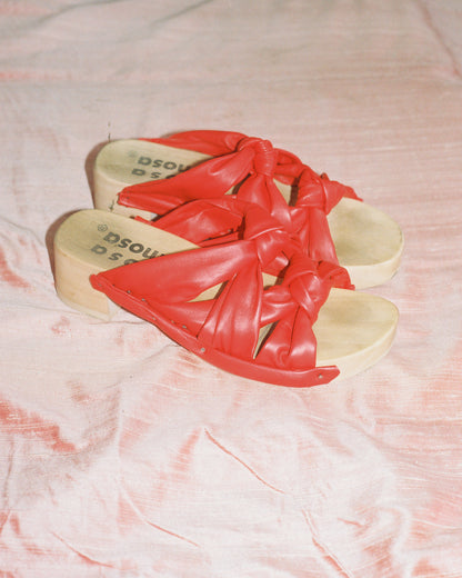 ROCCO X KNOT + Leather Clog Sandals + Red