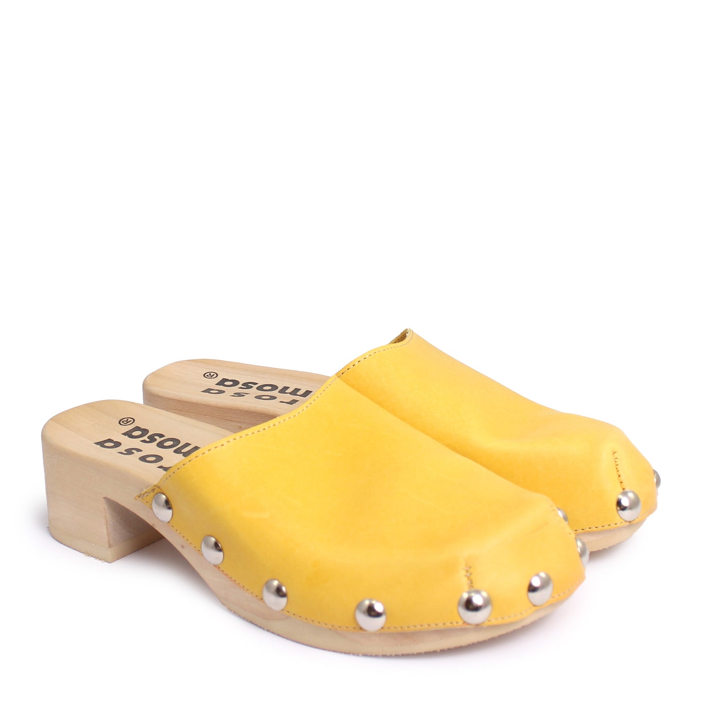 ROCCO GEO STUD + Leather Clog Shoes + Yellow