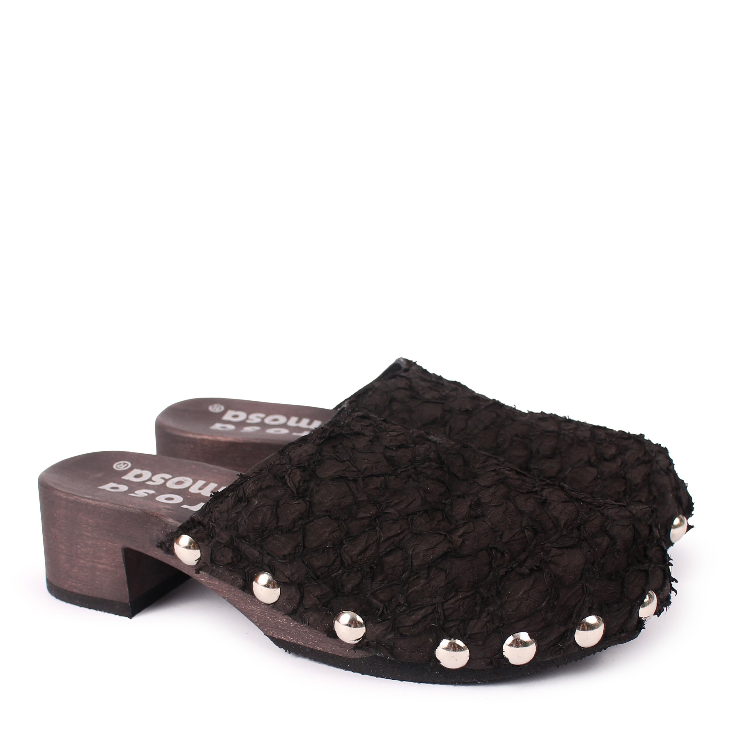 ROCCO GEO STUD + Leather Dark Clog Shoes + Pesce Black