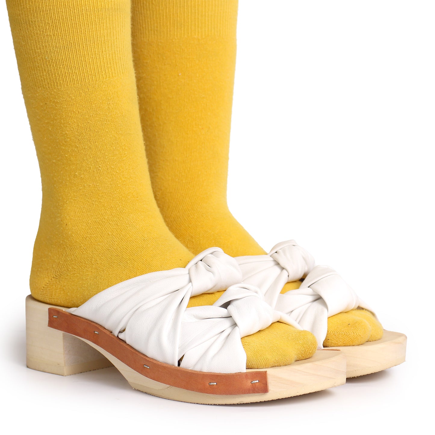 ROCCO X KNOT + Leather Clogs Sandals + White