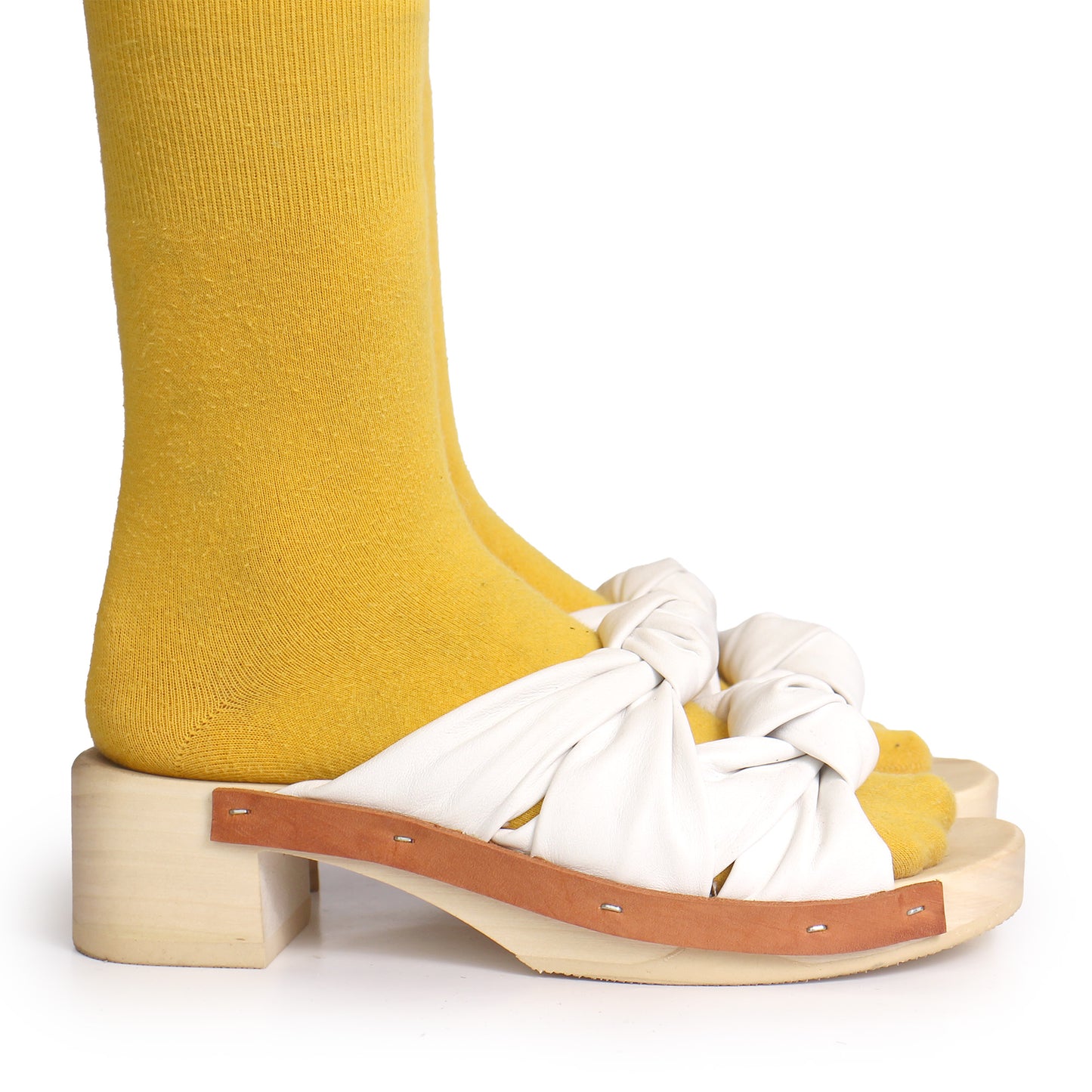 ROCCO X KNOT + Leather Clogs Sandals + White