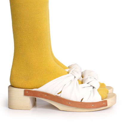 ROCCO X KNOT + Leather Clogs Sandals + White