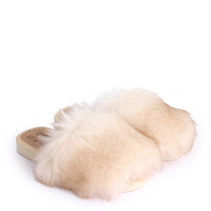 rosa mosa faux fur slippers white beige