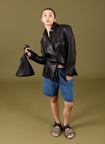 LANG KNOT STRAP + Leather Flat Clogs + All Black