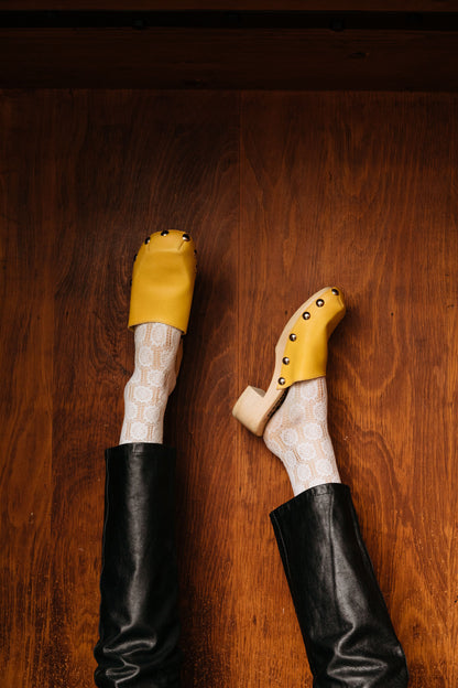 ROCCO GEO STUD + Leather Clog Shoes + Yellow