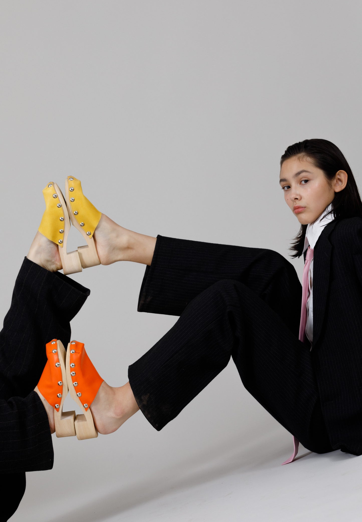 ROCCO GEO STUD + Leather Clog Shoes + Yellow