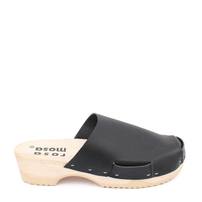 rosamosa donau simple black leather natural wooden clog