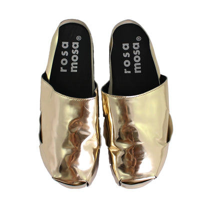 rosamosa donau specchio metallic leather dark wooden clog shoe