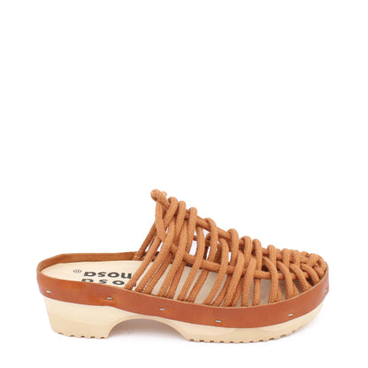 rosamosa panto brown cotton hand-woven net natural wooden clog