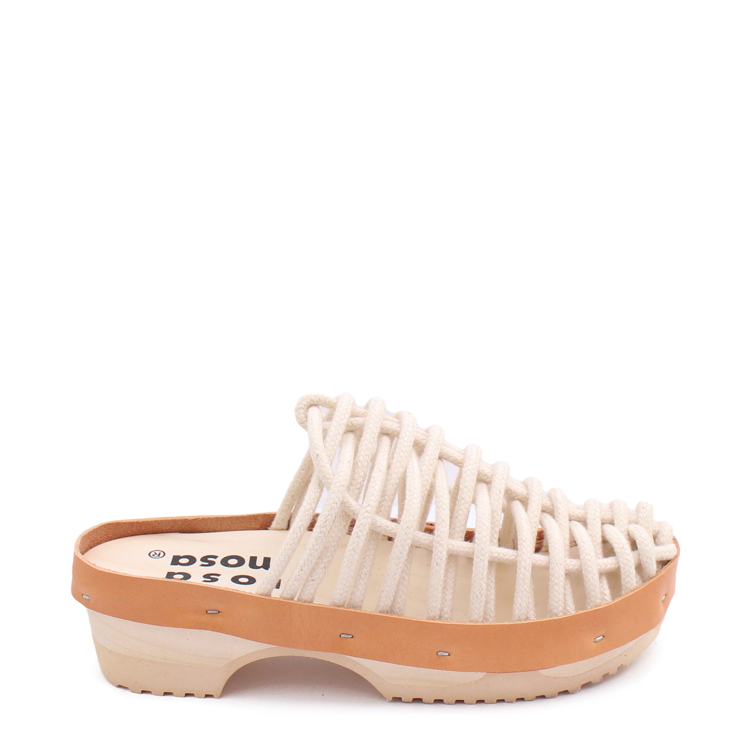 rosamosa panto natural cotton hand-woven net natural wooden clog